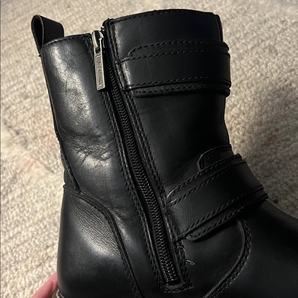HARLEY-DAVIDSON 🏍️ 9” BLACK LEATHER MOTO BIKER MOTORCYCLE ZIP-UP RIDING BOOTS 10 - Picture 8 of 14